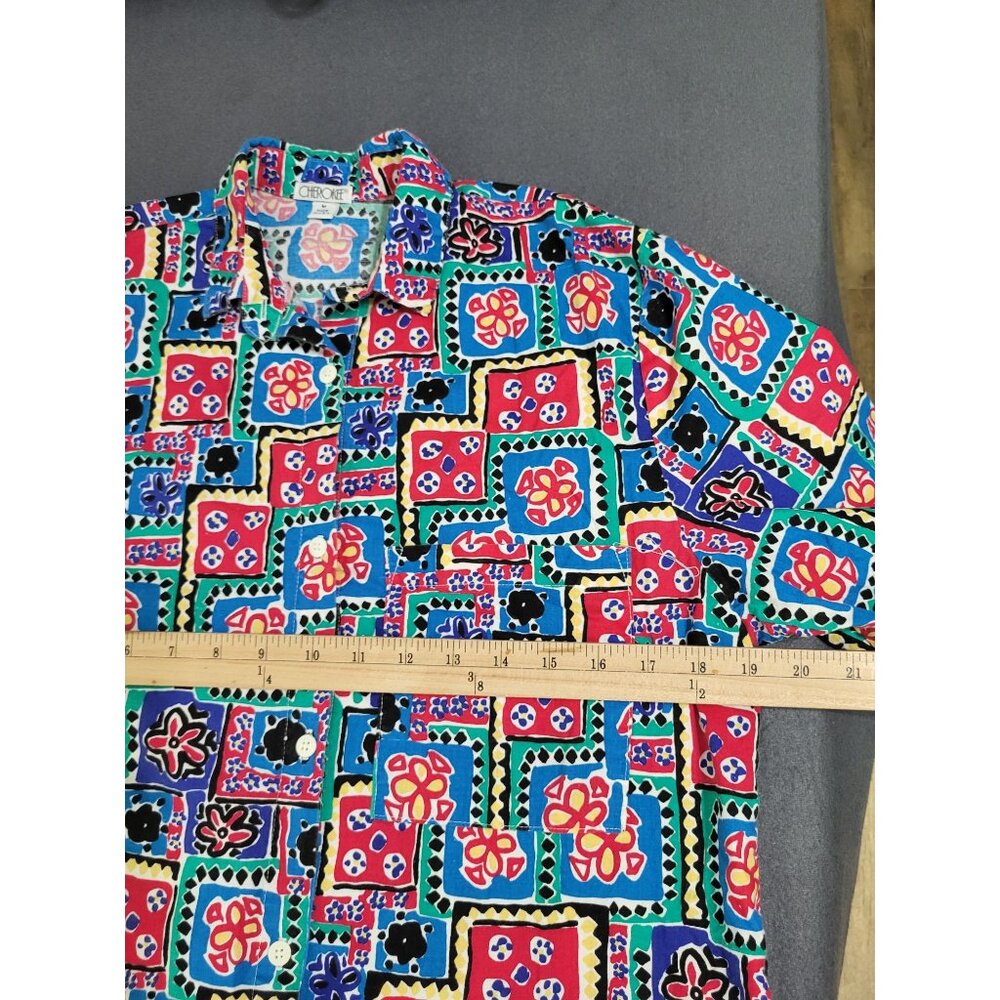 VTG CHEROKEE Women's SZ M Button Up Colorful Abstract Shirt Cotton USA Beach - Picture 5 of 8